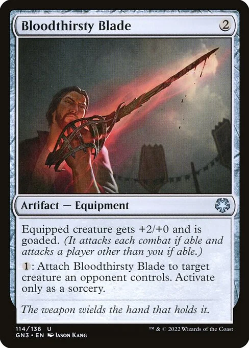 Bloodthirsty Blade, carta Magic di tipo Artifact — Equipment illustrata da Jason Kang