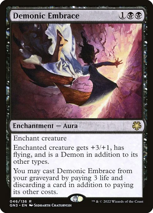 Demonic Embrace, carta Magic di tipo Enchantment — Aura illustrata da Sidharth Chaturvedi