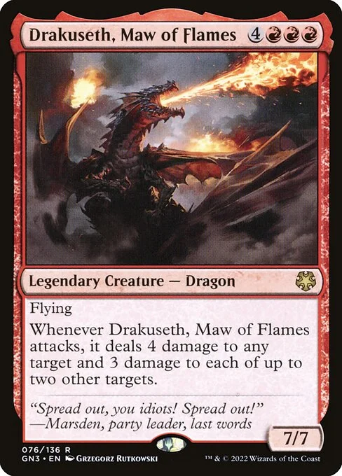 Drakuseth, Maw of Flames, carta Magic di tipo Legendary Creature — Dragon illustrata da Grzegorz Rutkowski