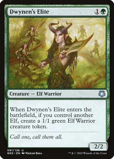 Dwynen's Elite, carta Magic di tipo Creature — Elf Warrior illustrata da Volkan Baǵa