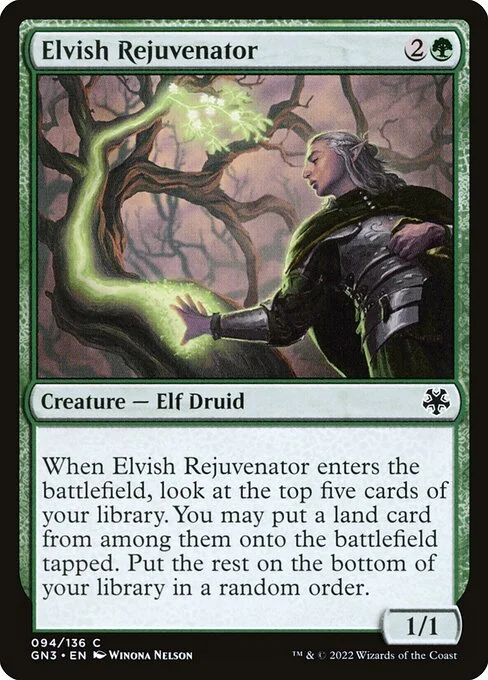 Elvish Rejuvenator, carta Magic di tipo Creature — Elf Druid illustrata da Winona Nelson