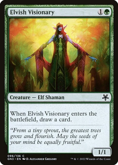 Elvish Visionary, carta Magic di tipo Creature — Elf Shaman illustrata da D. Alexander Gregory
