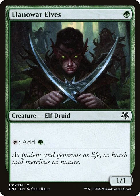 Llanowar Elves, carta Magic di tipo Creature — Elf Druid illustrata da Chris Rahn