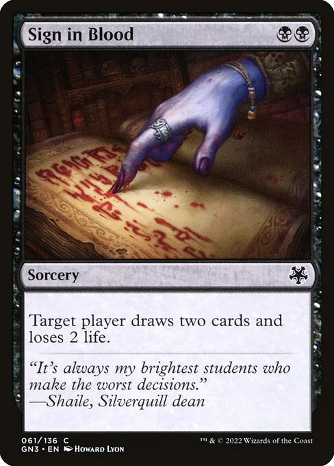 Sign in Blood, carta Magic di tipo Sorcery illustrata da Howard Lyon