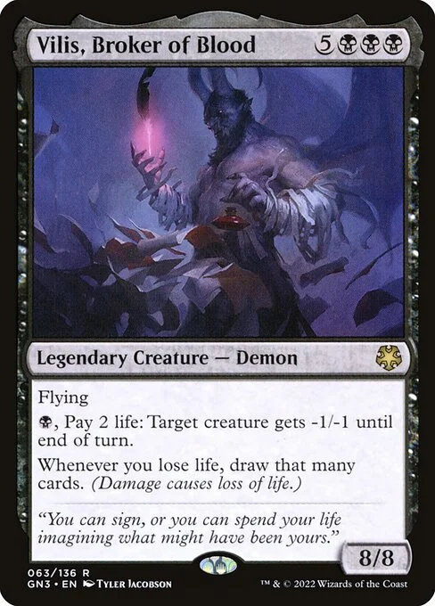 Vilis, Broker of Blood, carta Magic di tipo Legendary Creature — Demon illustrata da Tyler Jacobson