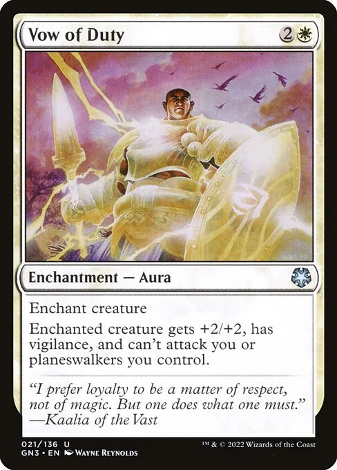 Vow of Duty, carta Magic di tipo Enchantment — Aura illustrata da Wayne Reynolds