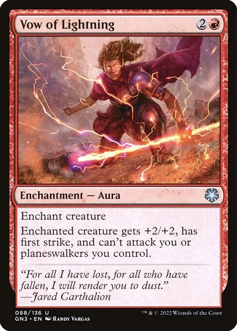 Vow of Lightning, carta Magic di tipo Enchantment — Aura illustrata da Randy Vargas