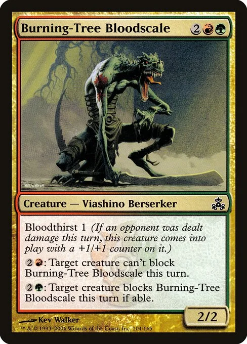 Burning-Tree Bloodscale, carta Magic di tipo Creature — Lizard Berserker illustrata da Kev Walker