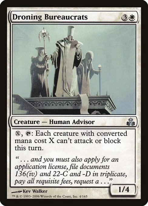 Droning Bureaucrats, carta Magic di tipo Creature — Human Advisor illustrata da Kev Walker