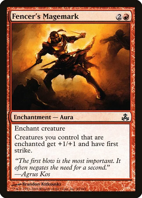 Fencer's Magemark, carta Magic di tipo Enchantment — Aura illustrata da Brandon Kitkouski