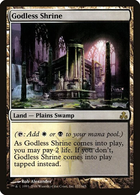 Godless Shrine, carta Magic di tipo Land — Plains Swamp illustrata da Rob Alexander