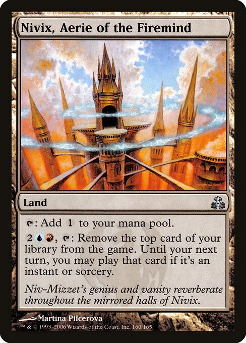 Nivix, Aerie of the Firemind, carta Magic di tipo Land illustrata da Martina Pilcerova