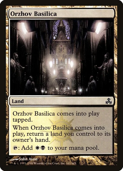 Orzhov Basilica, carta Magic di tipo Land illustrata da John Avon