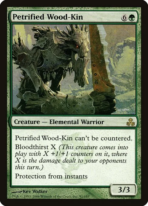 Petrified Wood-Kin, carta Magic di tipo Creature — Elemental Warrior illustrata da Kev Walker
