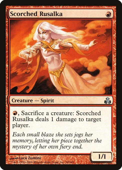 Scorched Rusalka, carta Magic di tipo Creature — Spirit illustrata da Luca Zontini