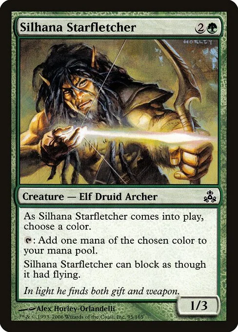 Silhana Starfletcher, carta Magic di tipo Creature — Elf Druid Archer illustrata da Alex Horley-Orlandelli