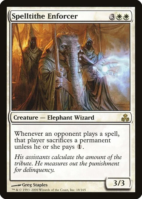 Spelltithe Enforcer, carta Magic di tipo Creature — Elephant Wizard illustrata da Greg Staples