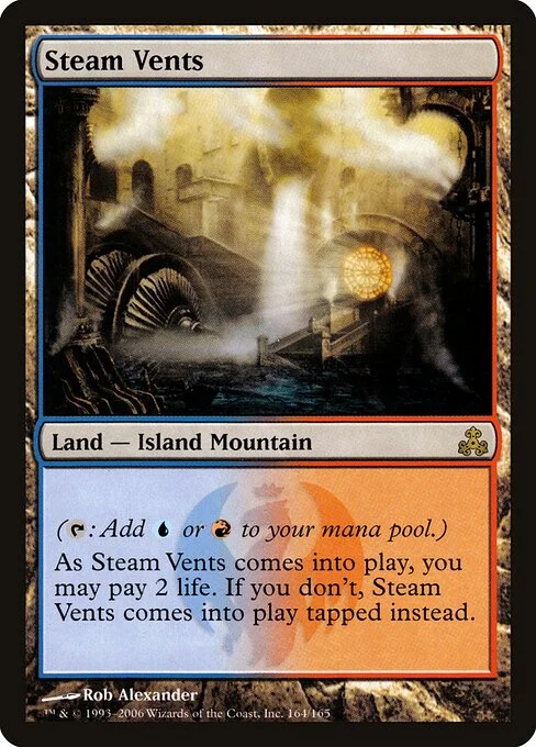 Steam Vents, carta Magic di tipo Land — Island Mountain illustrata da Rob Alexander