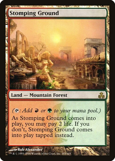 Stomping Ground, carta Magic di tipo Land — Mountain Forest illustrata da Rob Alexander