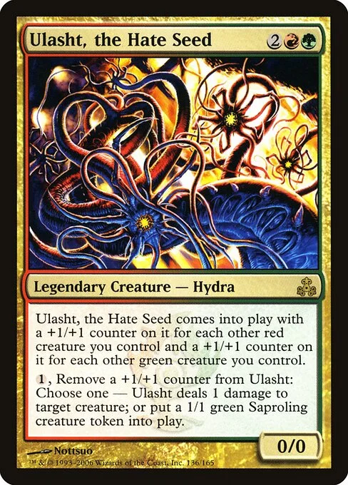 Ulasht, the Hate Seed, carta Magic di tipo Legendary Creature — Hellion Hydra illustrata da Nottsuo