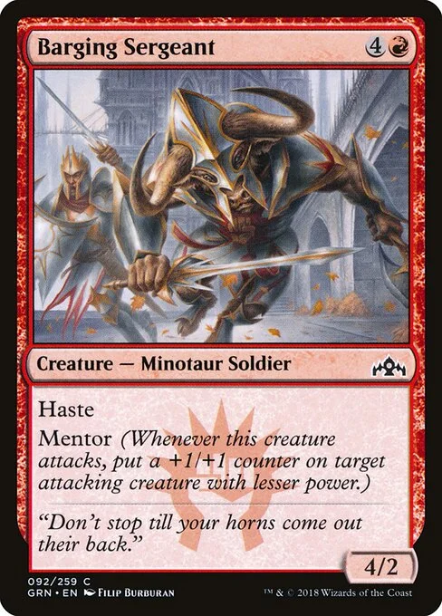 Barging Sergeant, carta Magic di tipo Creature — Minotaur Soldier illustrata da Filip Burburan