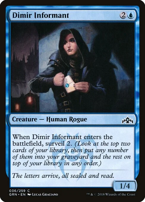 Dimir Informant, carta Magic di tipo Creature — Human Rogue illustrata da Lucas Graciano
