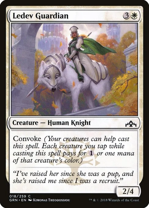Ledev Guardian, carta Magic di tipo Creature — Human Knight illustrata da Kimonas Theodossiou