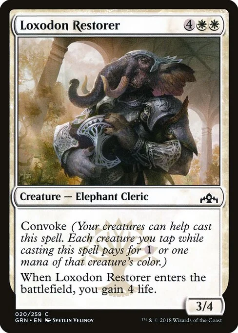 Loxodon Restorer, carta Magic di tipo Creature — Elephant Cleric illustrata da Svetlin Velinov