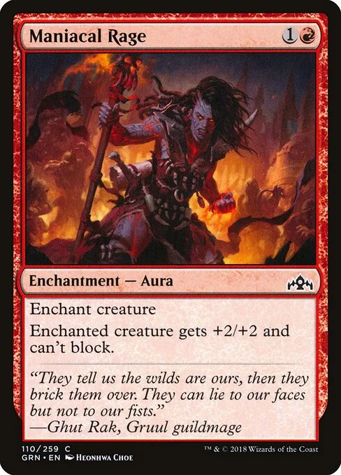 Maniacal Rage, carta Magic di tipo Enchantment — Aura illustrata da Heonhwa
