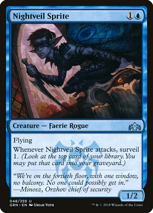 Nightveil Sprite, carta Magic di tipo Creature — Faerie Rogue illustrata da Uriah Voth