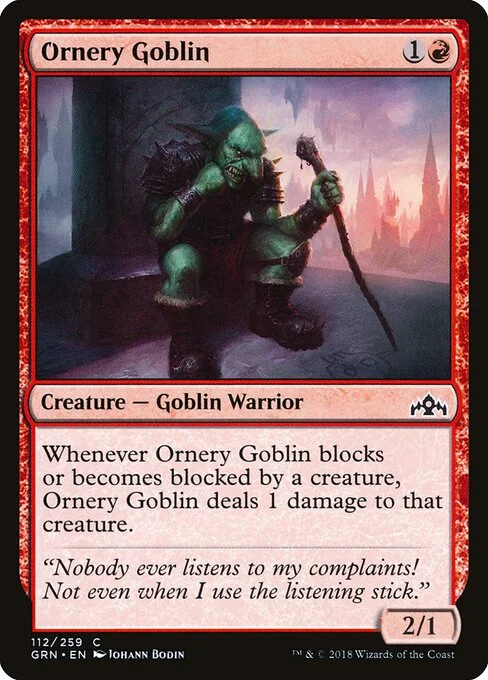 Ornery Goblin, carta Magic di tipo Creature — Goblin Warrior illustrata da Johann Bodin