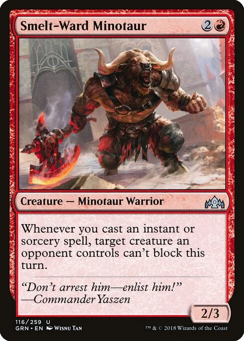 Smelt-Ward Minotaur, carta Magic di tipo Creature — Minotaur Warrior illustrata da Wisnu Tan