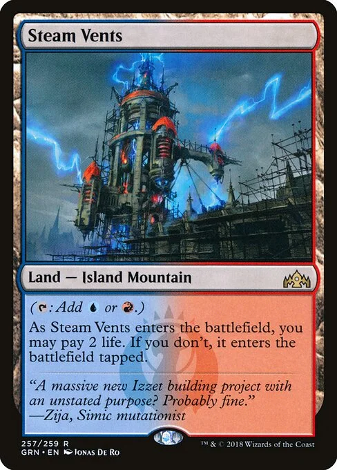Steam Vents, carta Magic di tipo Land — Island Mountain illustrata da Jonas De Ro