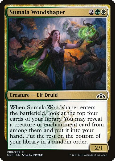 Sumala Woodshaper, carta Magic di tipo Creature — Elf Druid illustrata da Sara Winters