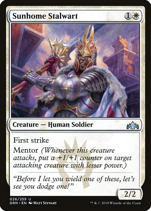 Sunhome Stalwart, carta Magic di tipo Creature — Human Soldier illustrata da Matt Stewart