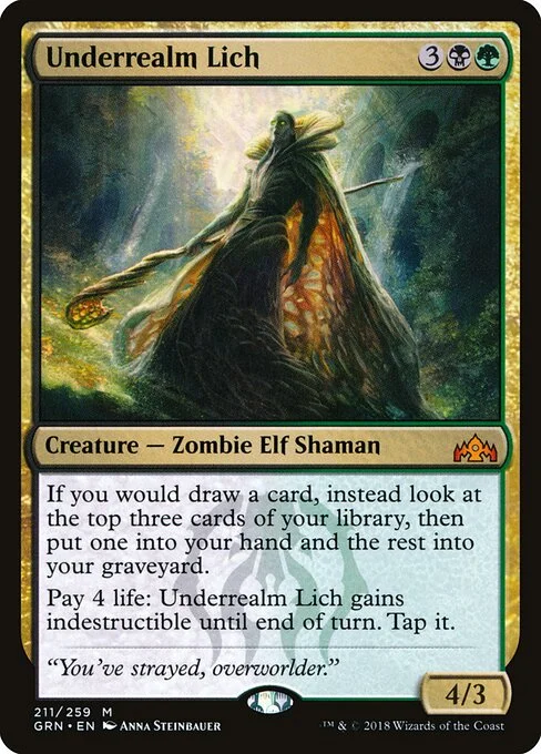 Underrealm Lich, carta Magic di tipo Creature — Zombie Elf Shaman illustrata da Anna Steinbauer