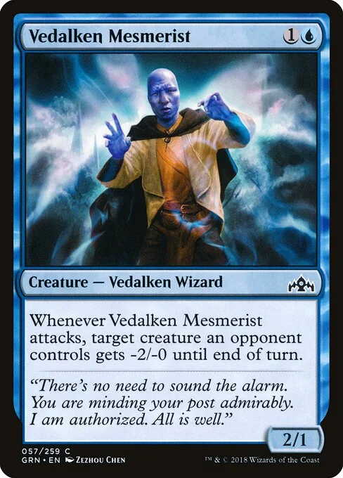 Vedalken Mesmerist, carta Magic di tipo Creature — Vedalken Wizard illustrata da Zezhou Chen