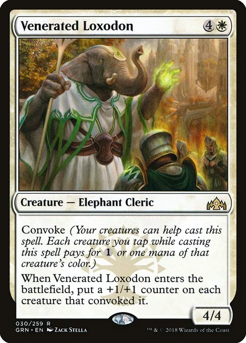 Venerated Loxodon, carta Magic di tipo Creature — Elephant Cleric illustrata da Zack Stella