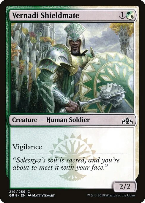 Vernadi Shieldmate, carta Magic di tipo Creature — Human Soldier illustrata da Matt Stewart