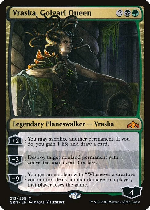 Vraska, Golgari Queen, carta Magic di tipo Legendary Planeswalker — Vraska illustrata da Magali Villeneuve