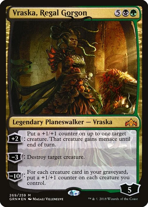 Vraska, Regal Gorgon, carta Magic di tipo Legendary Planeswalker — Vraska illustrata da Magali Villeneuve