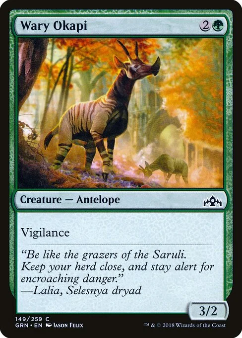 Wary Okapi, carta Magic di tipo Creature — Antelope illustrata da Jason Felix