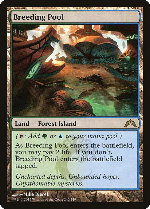 Breeding Pool, carta Magic di tipo Land — Forest Island illustrata da Mike Bierek
