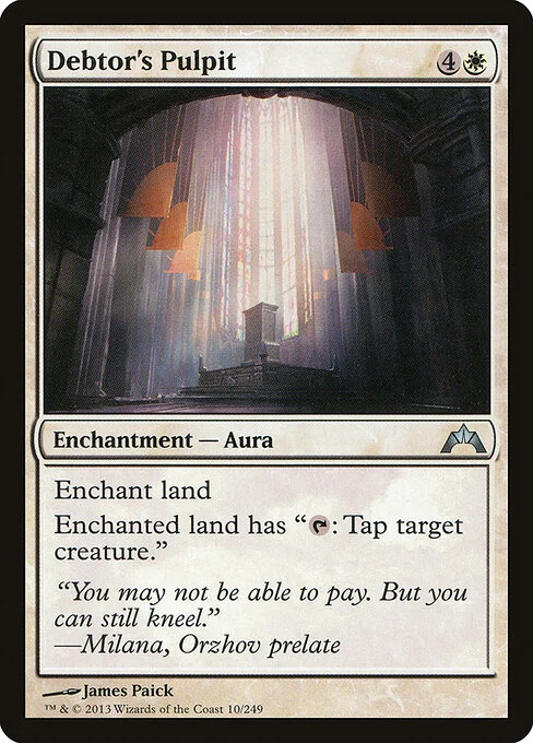 Debtor's Pulpit, carta Magic di tipo Enchantment — Aura illustrata da James Paick