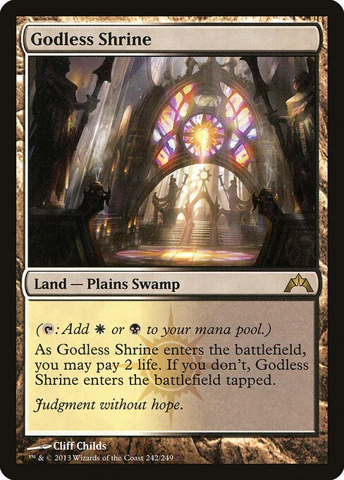 Godless Shrine, carta Magic di tipo Land — Plains Swamp illustrata da Cliff Childs