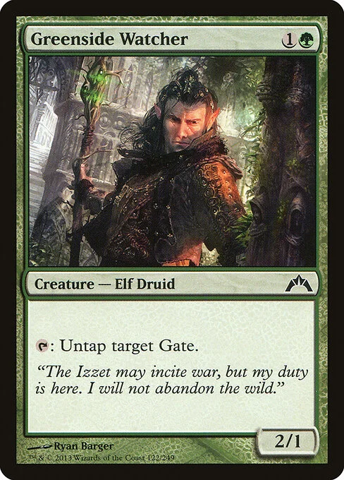 Greenside Watcher, carta Magic di tipo Creature — Elf Druid illustrata da Ryan Barger