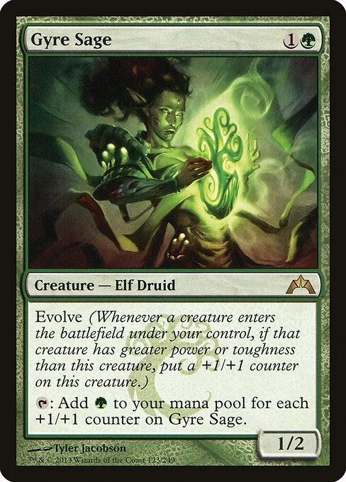 Gyre Sage, carta Magic di tipo Creature — Elf Druid illustrata da Tyler Jacobson