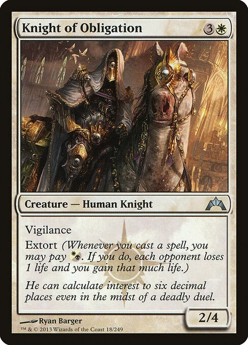 Knight of Obligation, carta Magic di tipo Creature — Human Knight illustrata da Ryan Barger