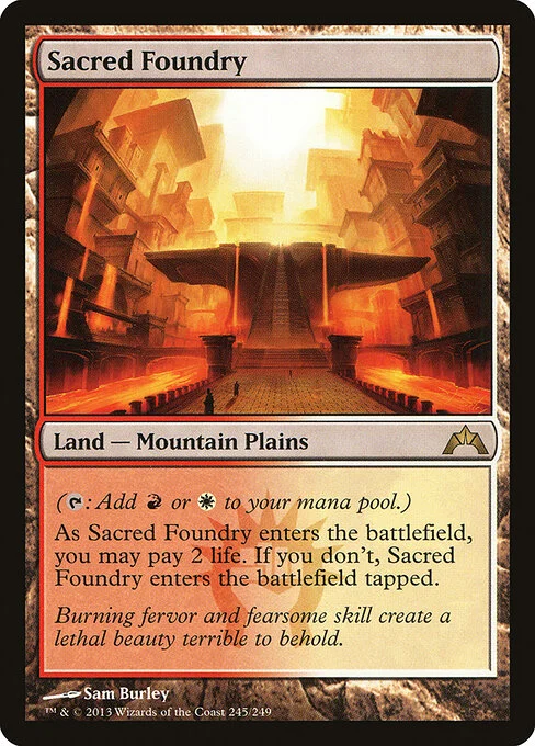 Sacred Foundry, carta Magic di tipo Land — Mountain Plains illustrata da Sam Burley