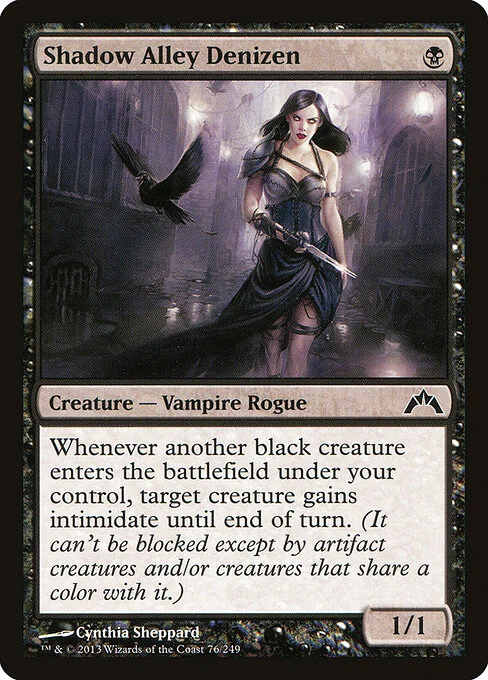 Shadow Alley Denizen, carta Magic di tipo Creature — Vampire Rogue illustrata da Cynthia Sheppard